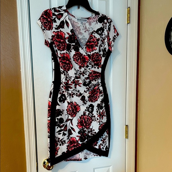 EUC Floral V-Neck Dress in Red and Black - Picture 1 of 3